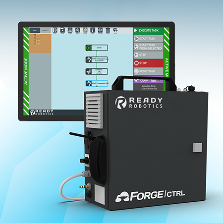 New robot controller and operating software help users control collaborative and traditional industrial robots with one intuitive interface. (Courtesy of READY Robotics)